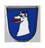 Wappen der Gemeinde Schwabhausen; In Blau ein silberner Wolfsrumpf.